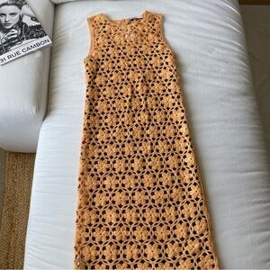Limited Edition NWT Zara Floral Orange Crochet Sleeveless Maxi Dress Size M